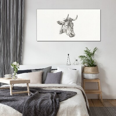 Portrait of a cow on a white background Wall art on glass