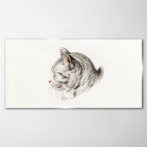 Portrait of a gray cat on a white background Glass art print
