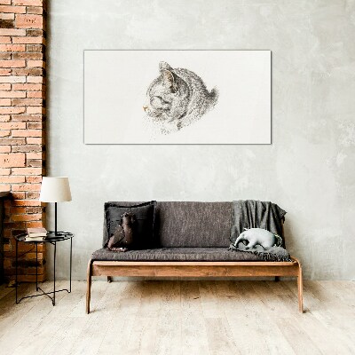 Portrait of a gray cat on a white background Glass art print