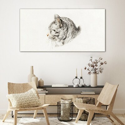 Portrait of a gray cat on a white background Glass art print