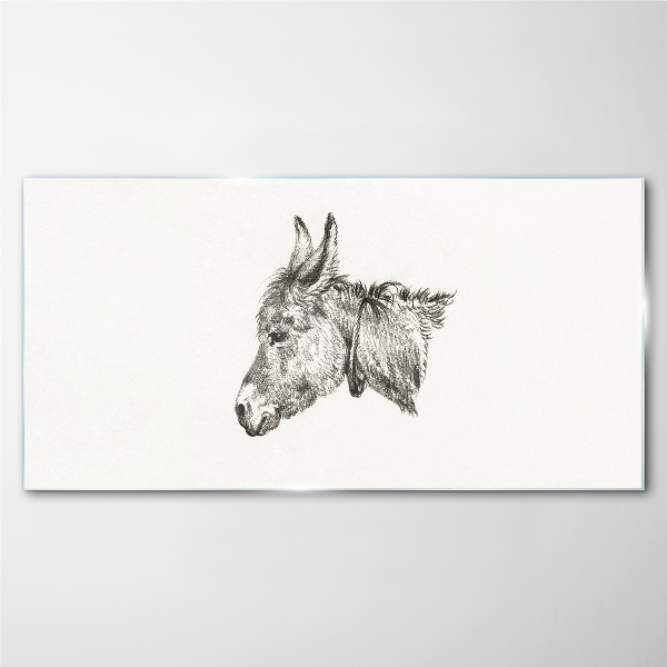 Portrait of a donkey in a monochrome style Wall art on glass