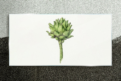 Green artichoke on white background Glass art print