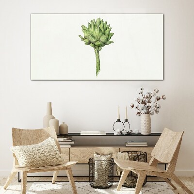Green artichoke on white background Glass art print