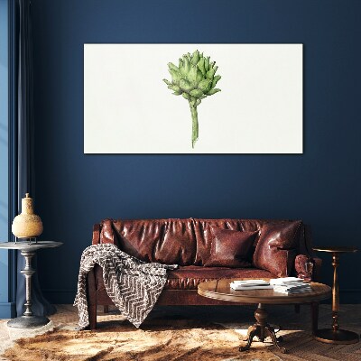 Green artichoke on white background Glass art print