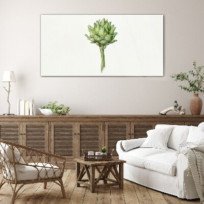 Green artichoke on white background Glass art print