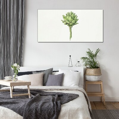 Green artichoke on white background Glass art print