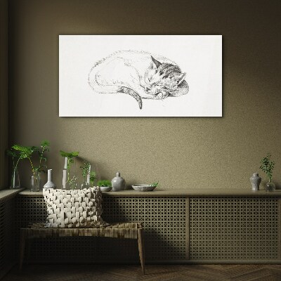 Sleeping cat Wall art on glass