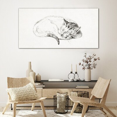Sleeping cat Wall art on glass