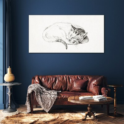Sleeping cat Wall art on glass