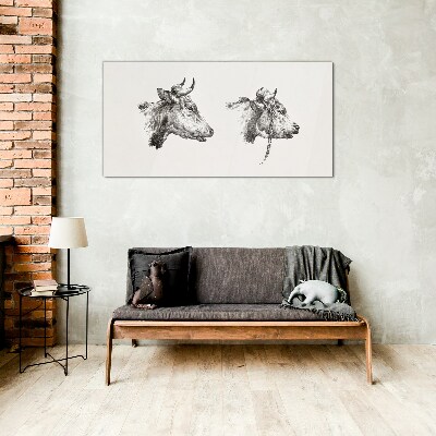 Portrait of two cows Wall art on glass