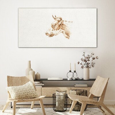 Portrait of a cow in shades of brown Wall art on glass