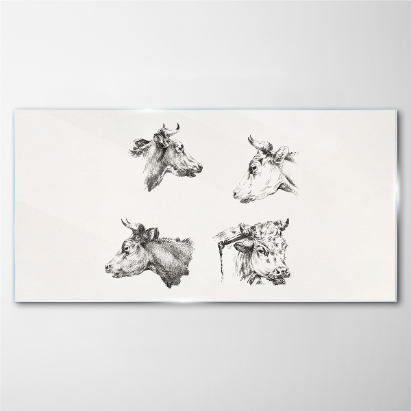 Black and white portrait of cattle Wall art on glass