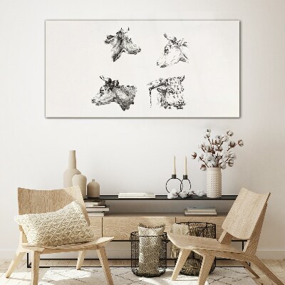 Black and white portrait of cattle Wall art on glass