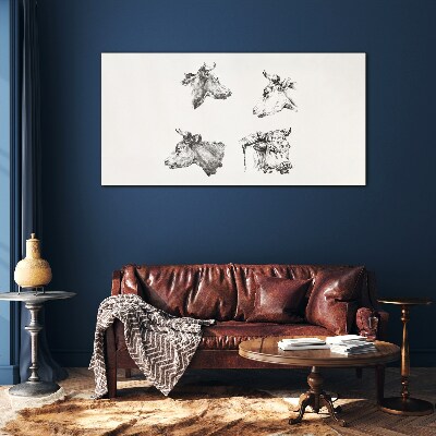 Black and white portrait of cattle Wall art on glass