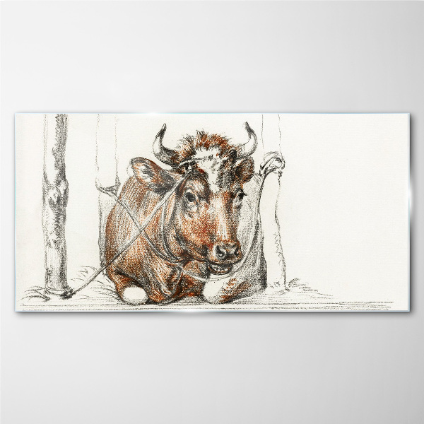 A peaceful cow in a rural setting Wall art on glass