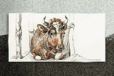 A peaceful cow in a rural setting Wall art on glass