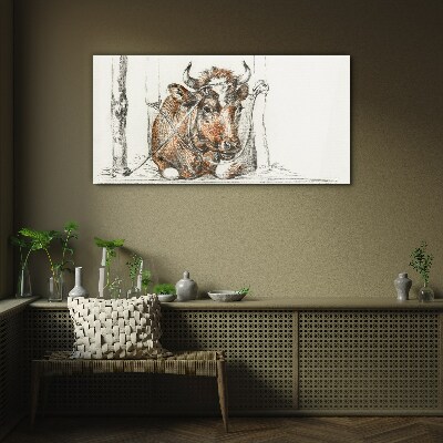 A peaceful cow in a rural setting Wall art on glass