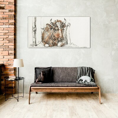 A peaceful cow in a rural setting Wall art on glass