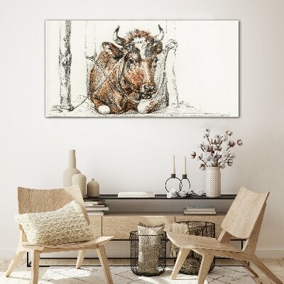 A peaceful cow in a rural setting Wall art on glass
