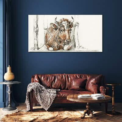 A peaceful cow in a rural setting Wall art on glass