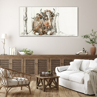 A peaceful cow in a rural setting Wall art on glass