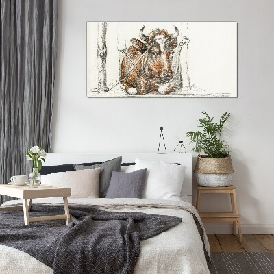 A peaceful cow in a rural setting Wall art on glass