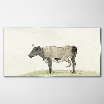Cow in the meadow Glass art print