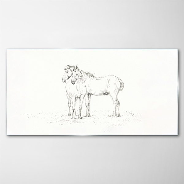 Drawing animals horses Glass Print