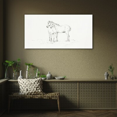 Drawing animals horses Glass Print