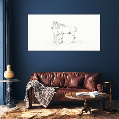 Drawing animals horses Glass Print