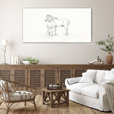 Drawing animals horses Glass Print