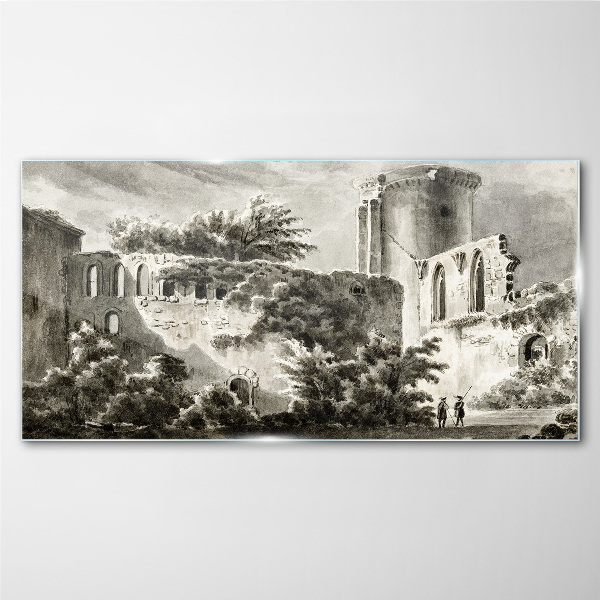 Ruins in the landscape Wall art on glass