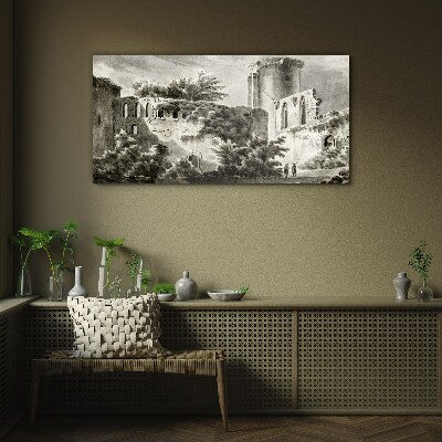 Ruins in the landscape Wall art on glass