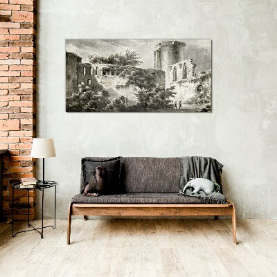 Ruins in the landscape Wall art on glass