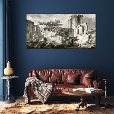Ruins in the landscape Wall art on glass