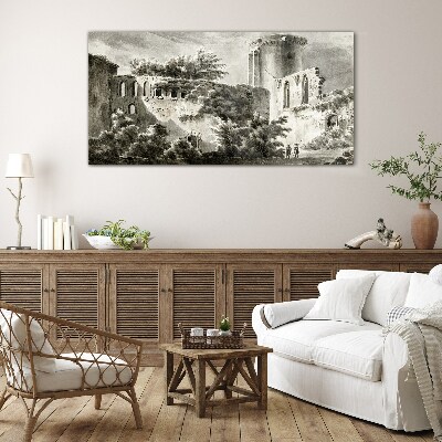 Ruins in the landscape Wall art on glass