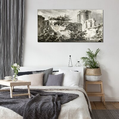 Ruins in the landscape Wall art on glass