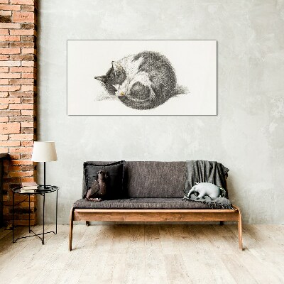 Cat's dream in monochromatic shades Glass art print