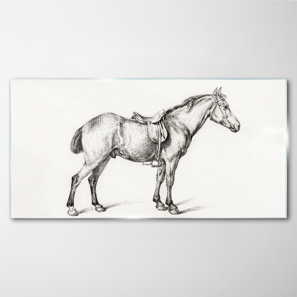 Drawing of a horse in the saddle Wall art on glass