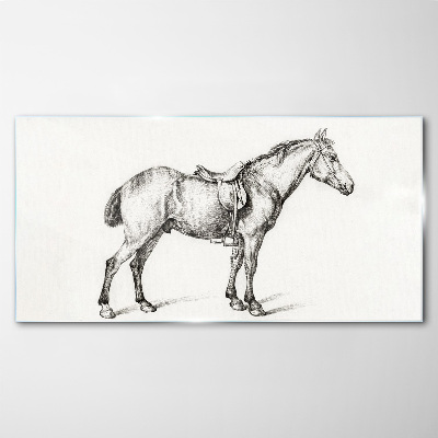 Drawing of a horse in the saddle Wall art on glass