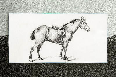 Drawing of a horse in the saddle Wall art on glass