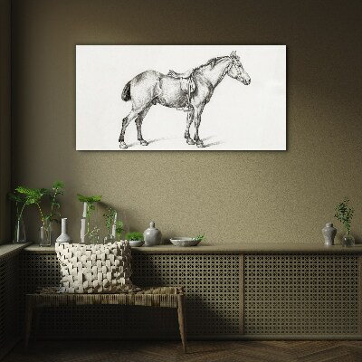 Drawing of a horse in the saddle Wall art on glass