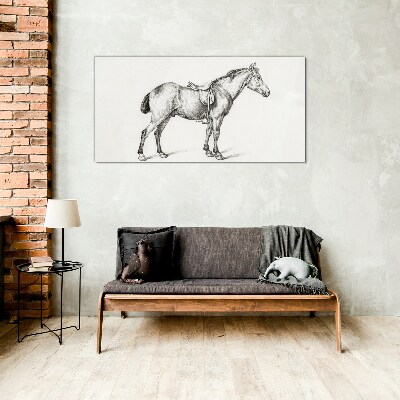 Drawing of a horse in the saddle Wall art on glass