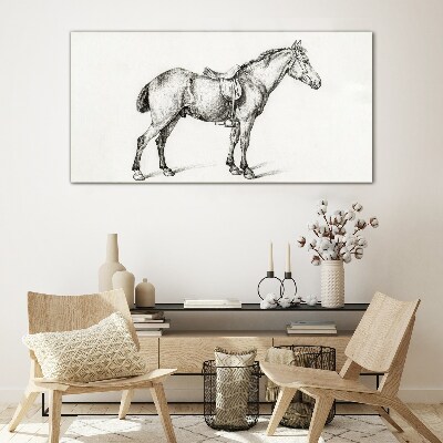 Drawing of a horse in the saddle Wall art on glass