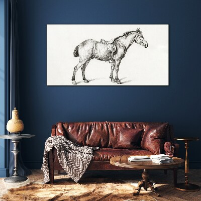 Drawing of a horse in the saddle Wall art on glass