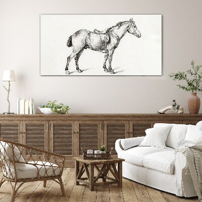 Drawing of a horse in the saddle Wall art on glass