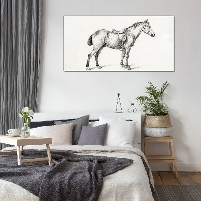 Drawing of a horse in the saddle Wall art on glass