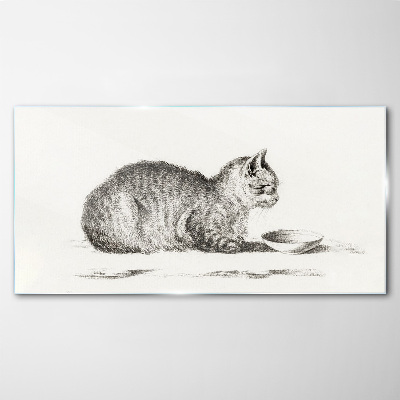 Idyllic cat at the bowl Glass art print