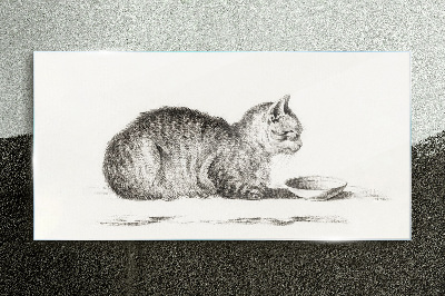 Idyllic cat at the bowl Glass art print