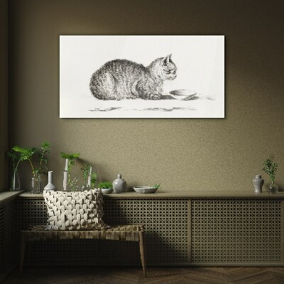 Idyllic cat at the bowl Glass art print